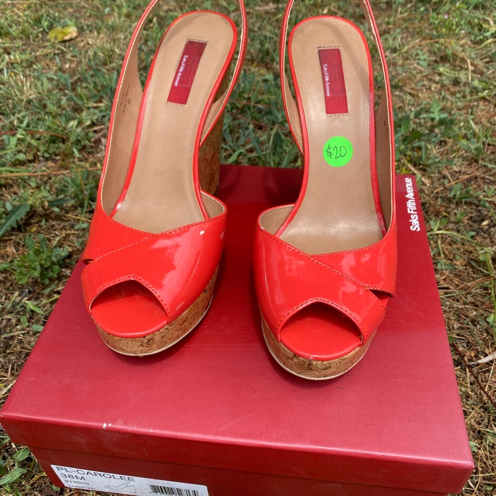 Saks Fifth Avenue Red Heels with Wedge Platform